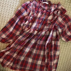British marks and Spencer red navy cream plaid dress 100% cotton